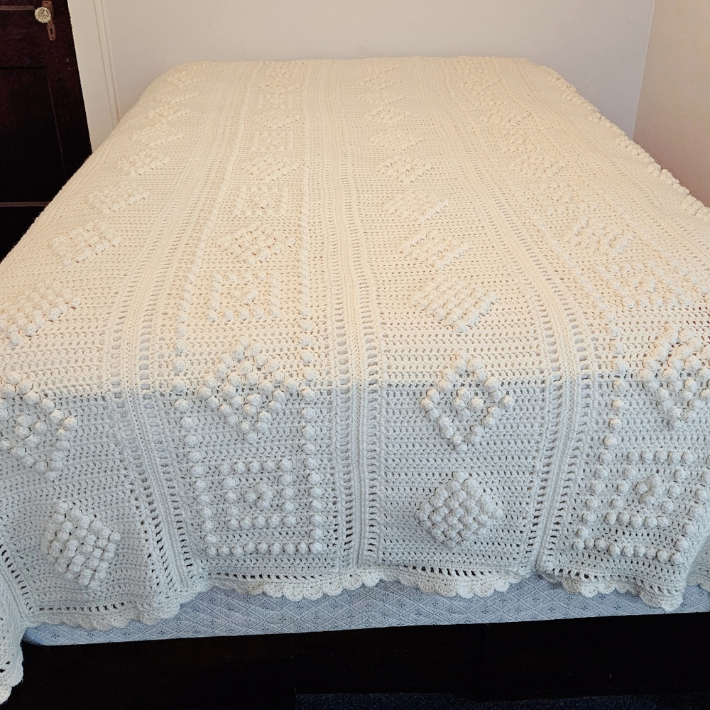 handmade crochet afghan | throw blanket | Full/Queen | Cream | Off White